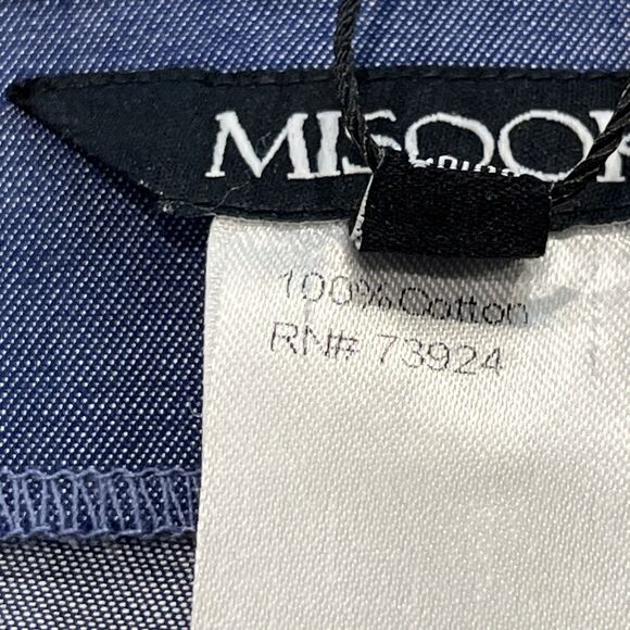 Misook NEW Zip Fly Wide Leg Pants Womens Large x 33" Blue Cotton Pockets Pleated - Picture 11 of 14